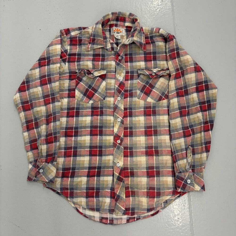 Vintage 80s Sundance Red Plaid Cotton Flannel Shirt